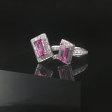 Salavetti 18k White Gold Pink Sapphire and Diamond Et Toi Moi Bypass Ring Size 7