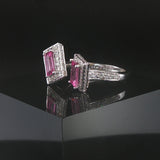 Salavetti 18k White Gold Pink Sapphire and Diamond Et Toi Moi Bypass Ring Size 7