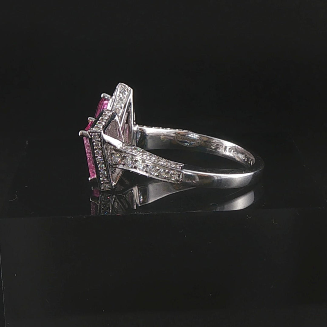 Salavetti 18k White Gold Pink Sapphire and Diamond Et Toi Moi Bypass Ring Size 7