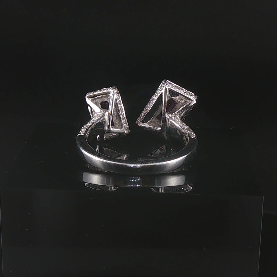 Salavetti 18k White Gold Pink Sapphire and Diamond Et Toi Moi Bypass Ring Size 7