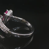 Salavetti 18k White Gold Pink Sapphire and Diamond Et Toi Moi Bypass Ring Size 7
