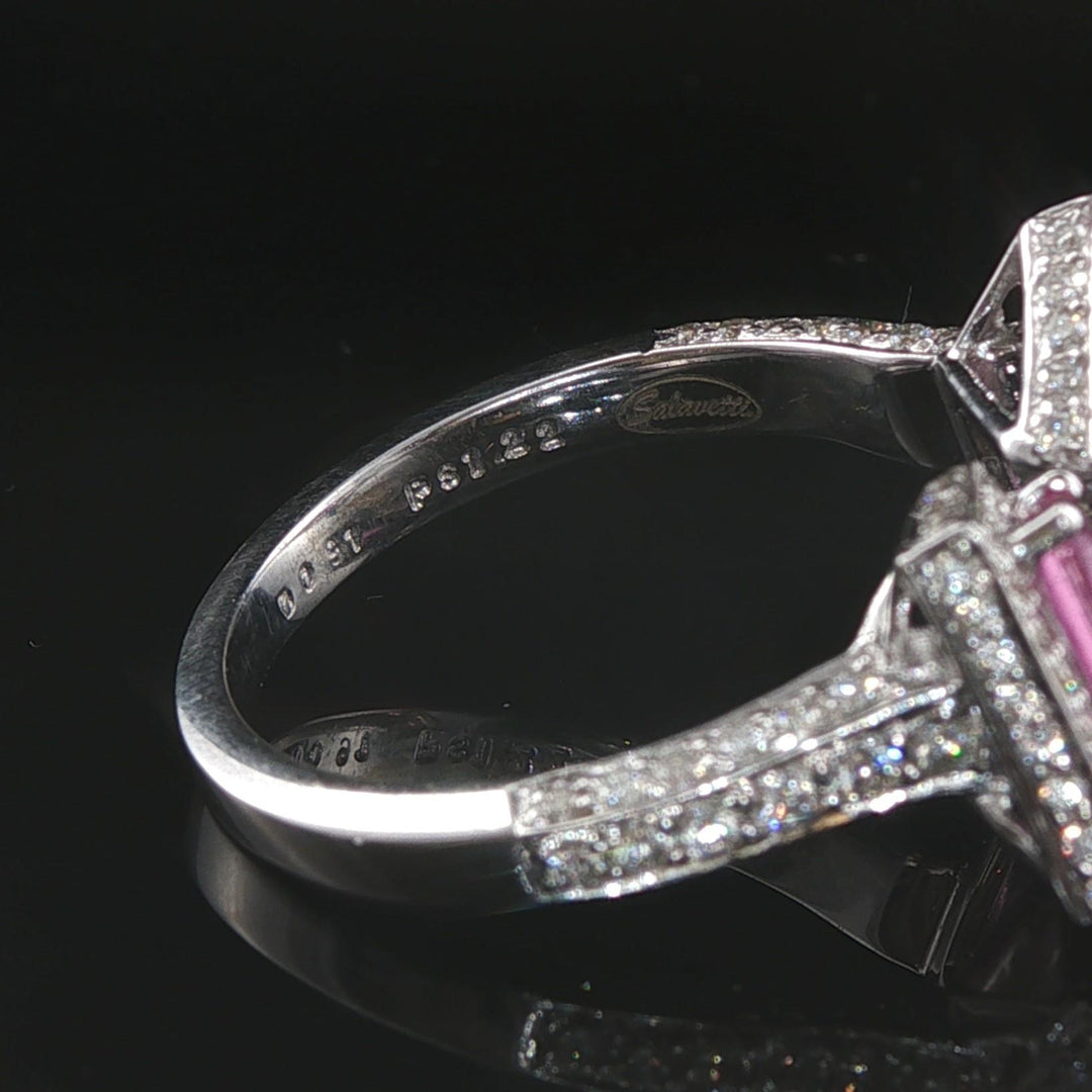 Salavetti 18k White Gold Pink Sapphire and Diamond Et Toi Moi Bypass Ring Size 7