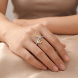 Salavetti 18k White Gold Yellow Sapphire and Diamond Bypass Ring Size 7.25