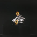 Salavetti 18k White Gold Yellow Sapphire and Diamond Bypass Ring Size 7.25