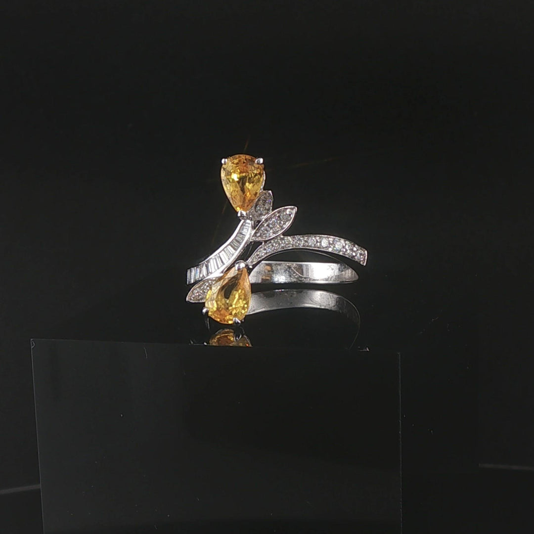 Salavetti 18k White Gold Yellow Sapphire and Diamond Bypass Ring Size 7.25