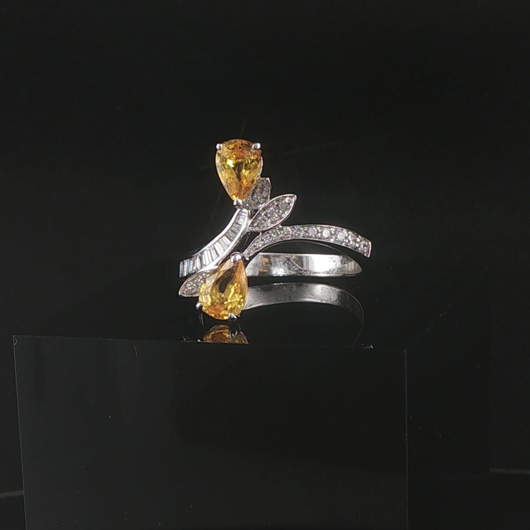 Salavetti 18k White Gold Yellow Sapphire and Diamond Bypass Ring Size 7.25