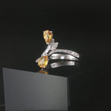 Salavetti 18k White Gold Yellow Sapphire and Diamond Bypass Ring Size 7.25