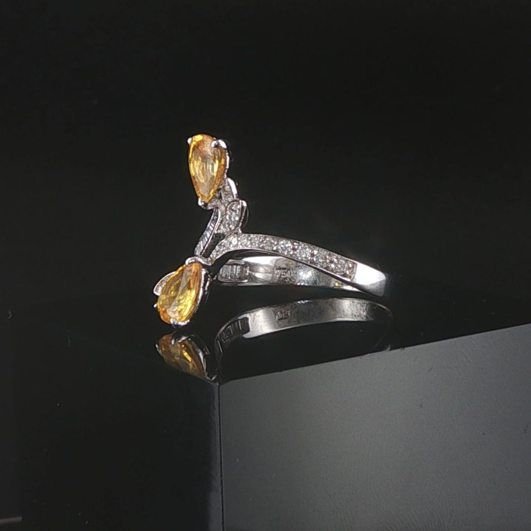 Salavetti 18k White Gold Yellow Sapphire and Diamond Bypass Ring Size 7.25