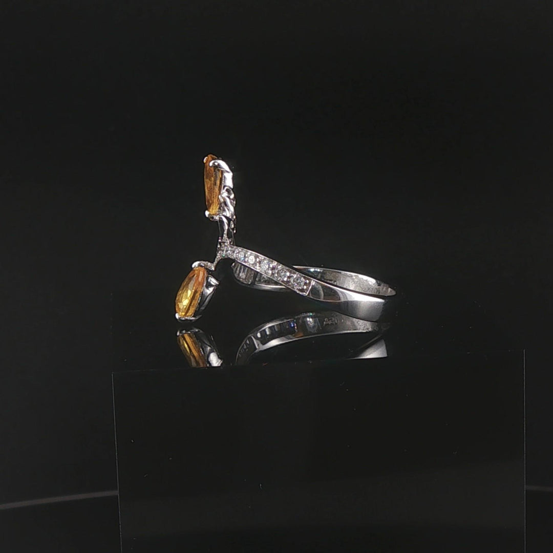 Salavetti 18k White Gold Yellow Sapphire and Diamond Bypass Ring Size 7.25