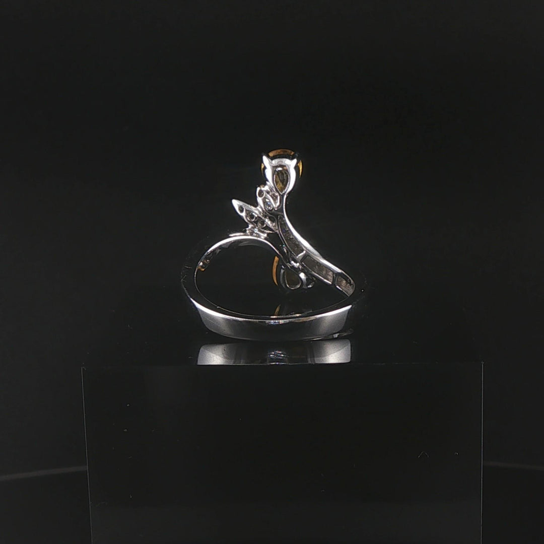 Salavetti 18k White Gold Yellow Sapphire and Diamond Bypass Ring Size 7.25