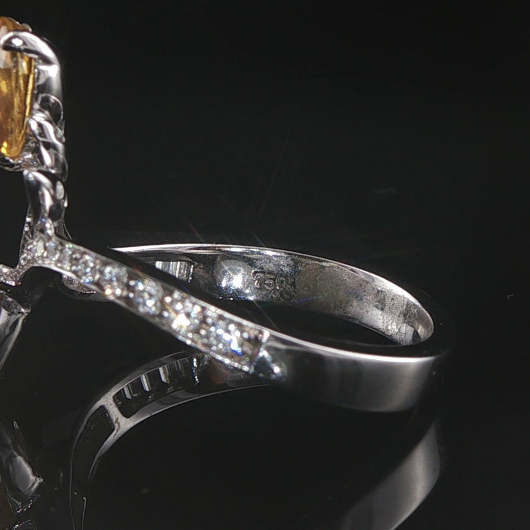 Salavetti 18k White Gold Yellow Sapphire and Diamond Bypass Ring Size 7.25