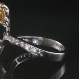 Salavetti 18k White Gold Yellow Sapphire and Diamond Bypass Ring Size 7.25