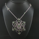 Salavetti 18k White Gold Tsavorite and Diamond Large Floral Pendant Necklace 16"