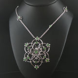Salavetti 18k White Gold Tsavorite and Diamond Large Floral Pendant Necklace 16"