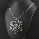 Salavetti 18k White Gold Tsavorite and Diamond Large Floral Pendant Necklace 16"