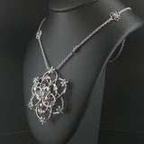 Salavetti 18k White Gold Tsavorite and Diamond Large Floral Pendant Necklace 16"