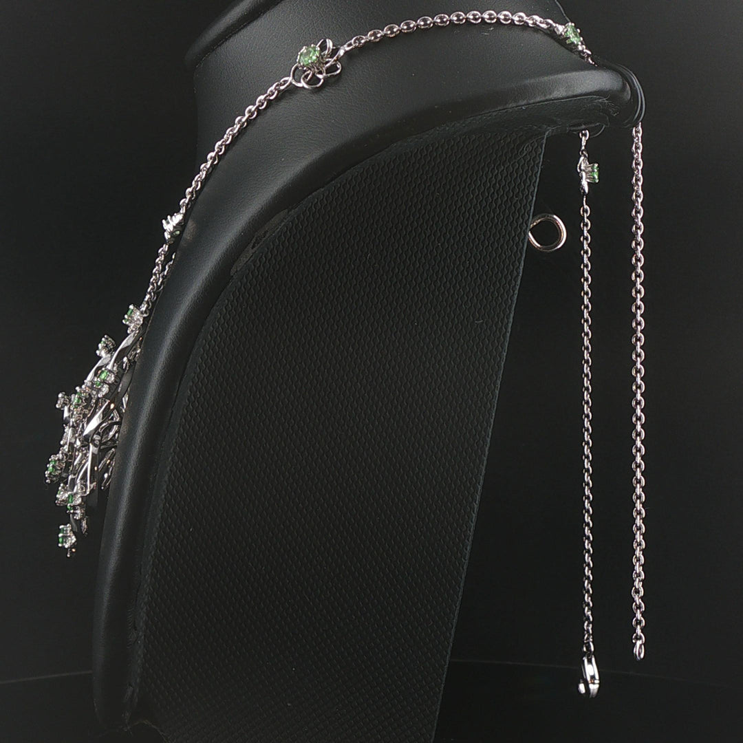 Salavetti 18k White Gold Tsavorite and Diamond Large Floral Pendant Necklace 16"