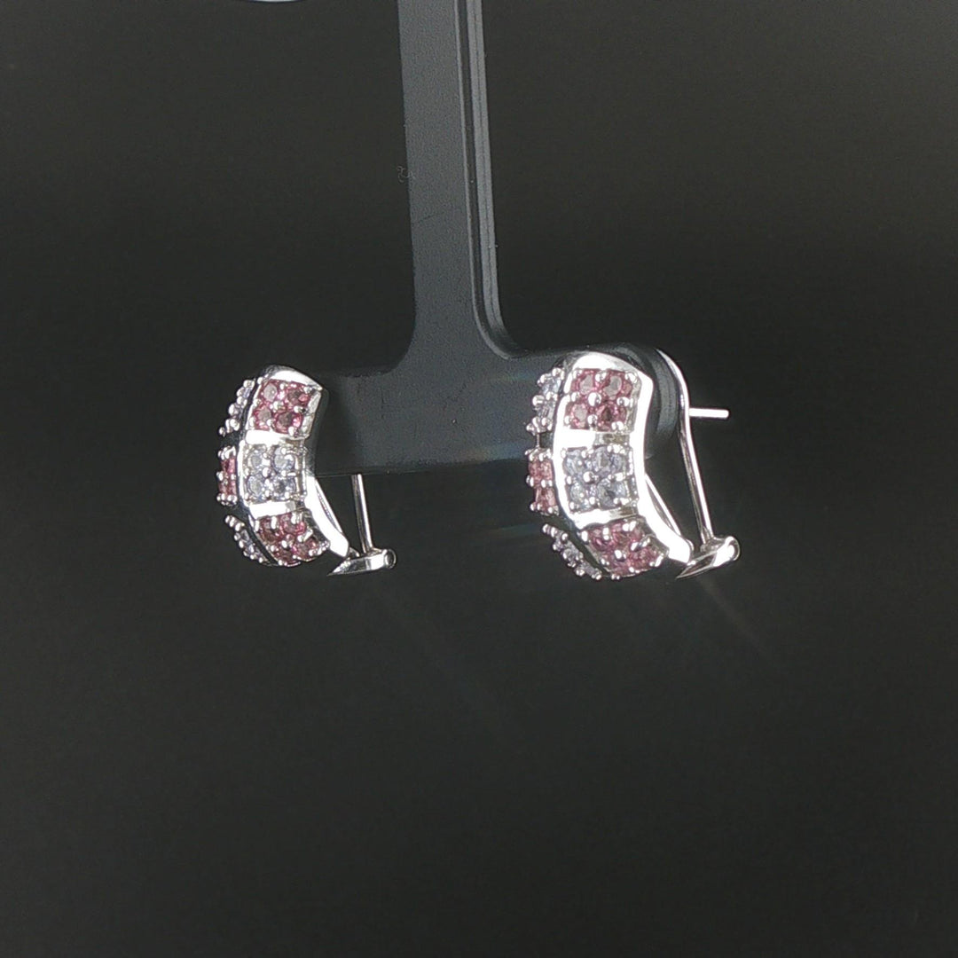 14k White Gold Iolite and Pink Topaz Huggie Earrings