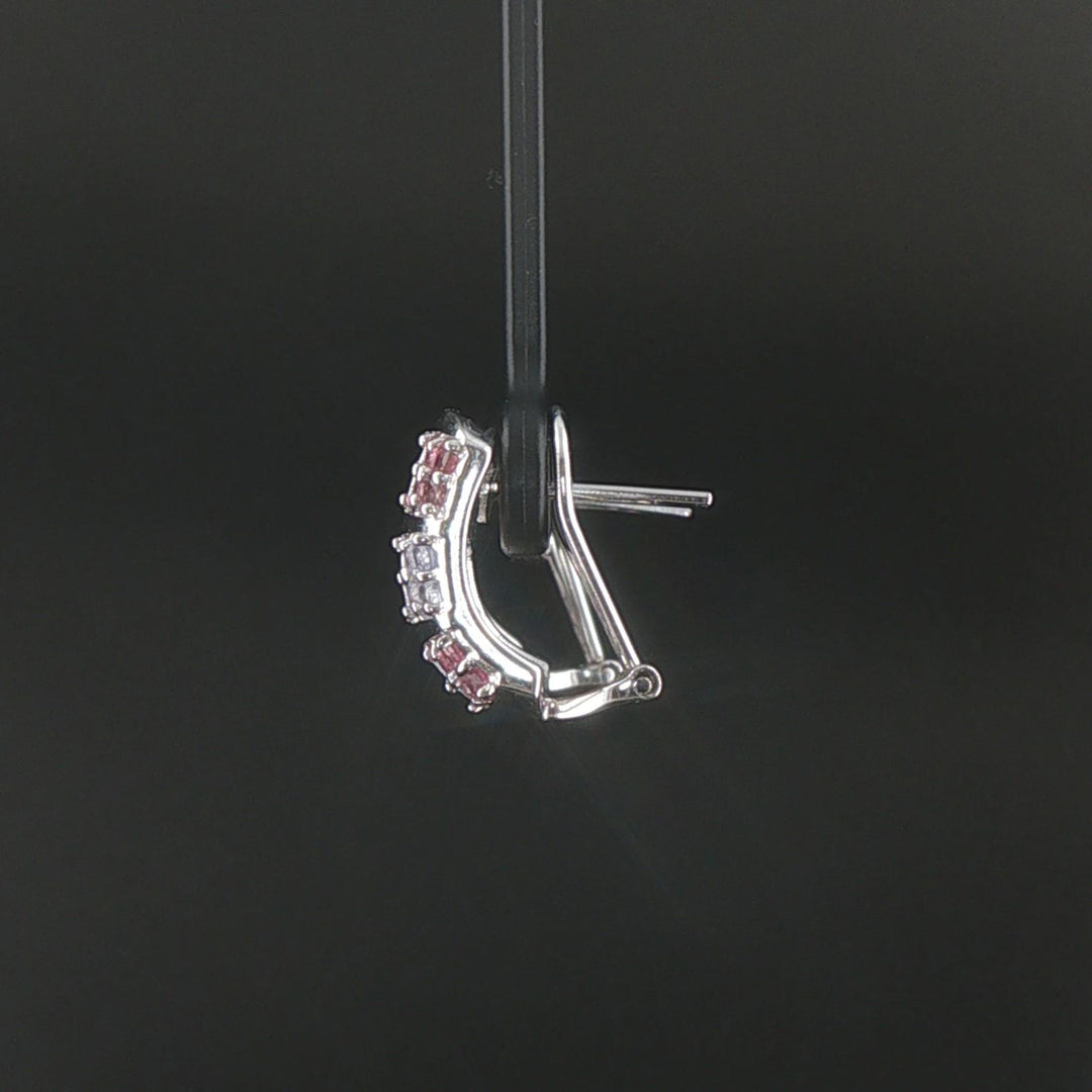 14k White Gold Iolite and Pink Topaz Huggie Earrings