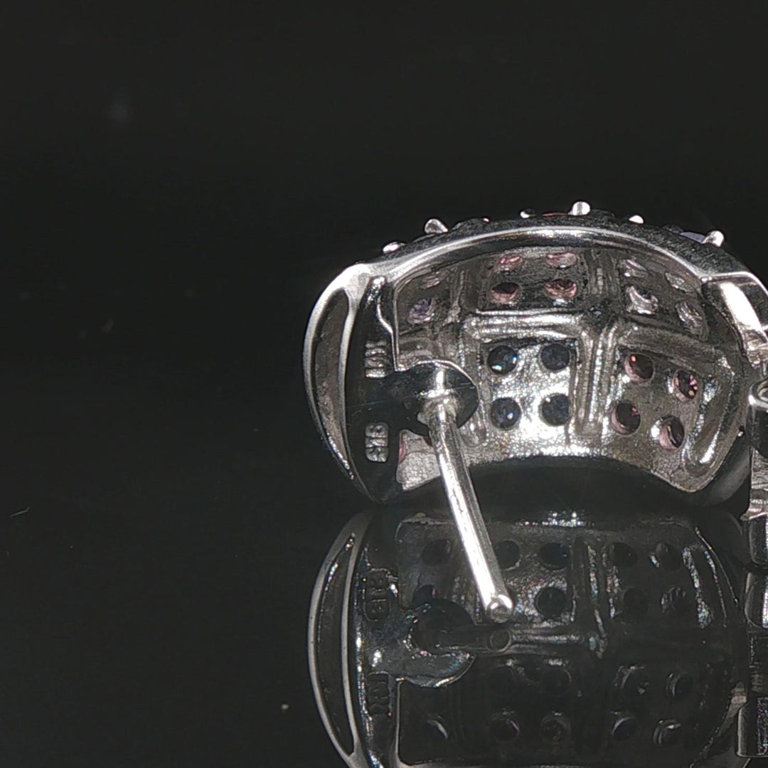 14k White Gold Iolite and Pink Topaz Huggie Earrings