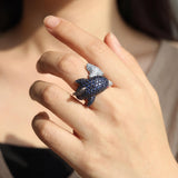 18k White Gold Blue Sapphire Ruby and Diamond Bypass Dolphin Ring Size 7
