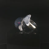 18k White Gold Blue Sapphire Ruby and Diamond Bypass Dolphin Ring Size 7