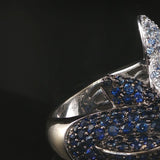 18k White Gold Blue Sapphire Ruby and Diamond Bypass Dolphin Ring Size 7