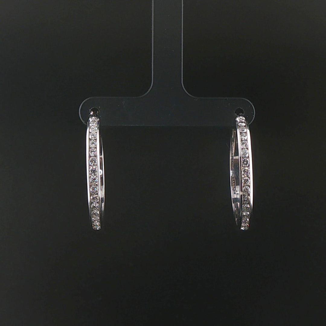 14k White Gold and 1cttw Diamond Hoop Earrings 1"