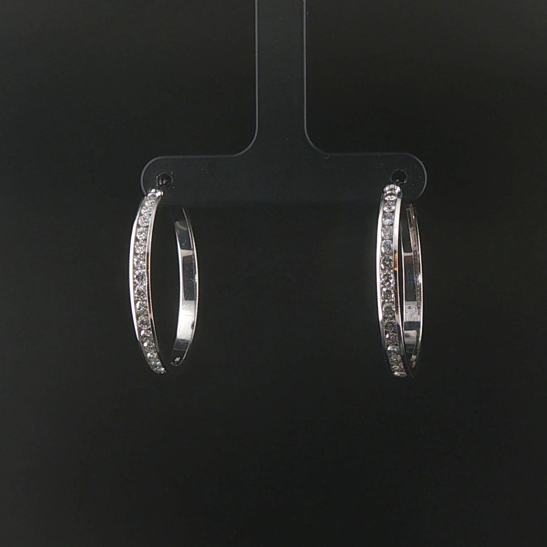 14k White Gold and 1cttw Diamond Hoop Earrings 1"