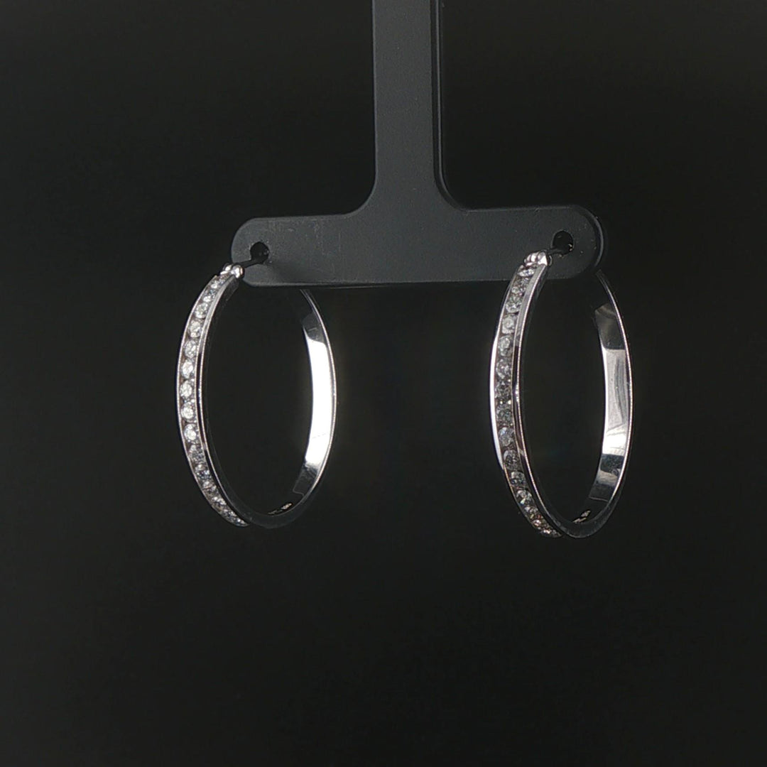 14k White Gold and 1cttw Diamond Hoop Earrings 1"
