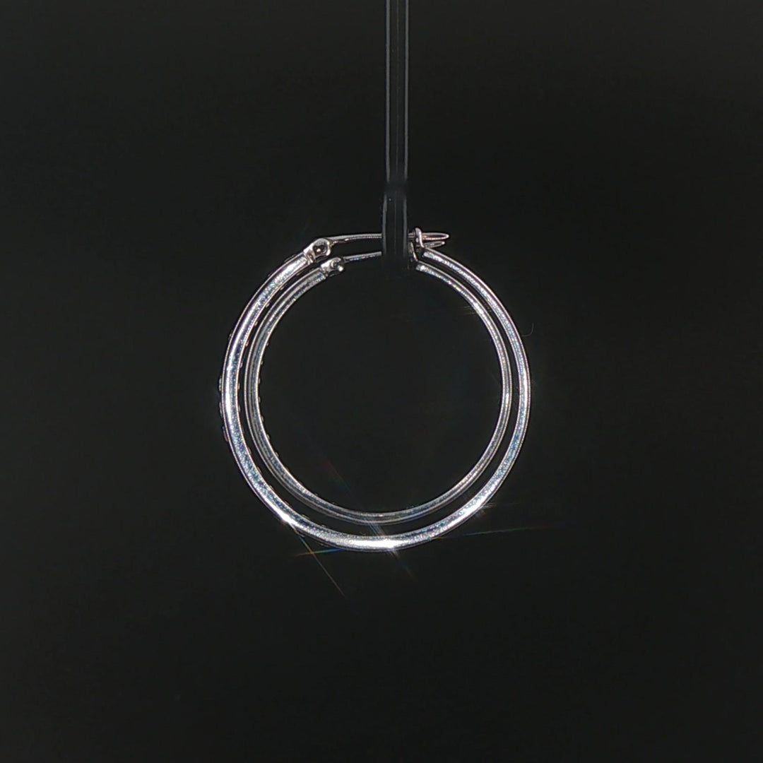 14k White Gold and 1cttw Diamond Hoop Earrings 1"