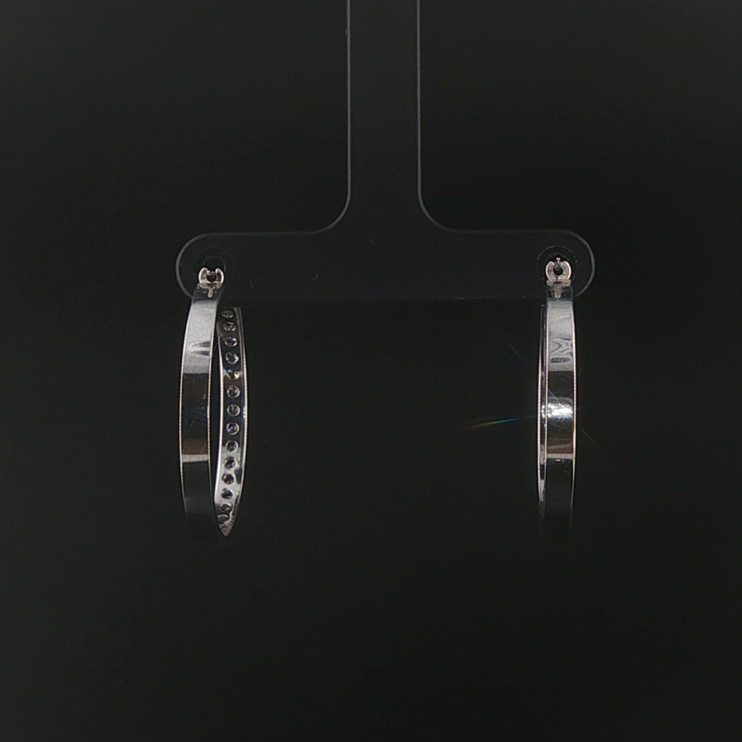 14k White Gold and 1cttw Diamond Hoop Earrings 1"
