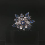 Effy 14k White Gold Blue Sapphire and Diamond Floral Spinner Ring Size 8
