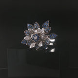 Effy 14k White Gold Blue Sapphire and Diamond Floral Spinner Ring Size 8