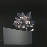 Effy 14k White Gold Blue Sapphire and Diamond Floral Spinner Ring Size 8