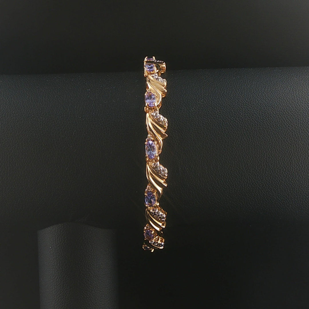 14k Yellow and White Gold Tanzanite and Diamond Fancy Link Bracelet 7"