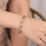 14k Yellow and White Gold Tanzanite and Diamond Fancy Link Bracelet 7"