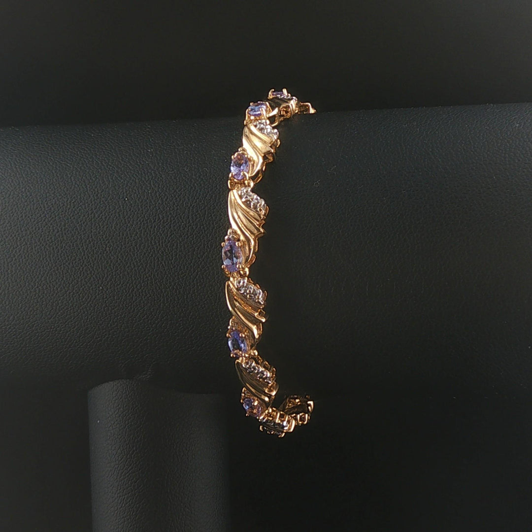 14k Yellow and White Gold Tanzanite and Diamond Fancy Link Bracelet 7"