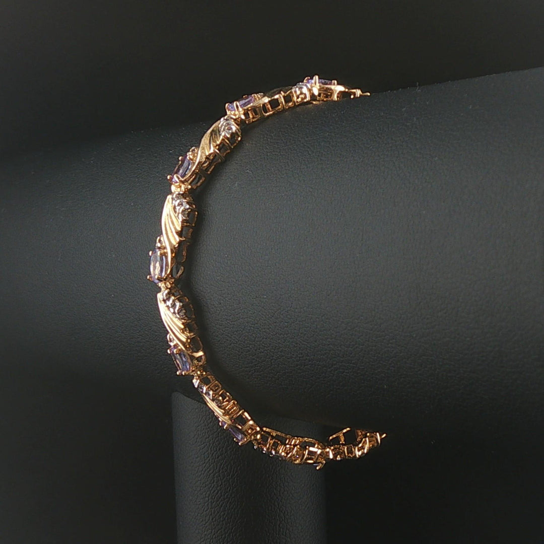 14k Yellow and White Gold Tanzanite and Diamond Fancy Link Bracelet 7"