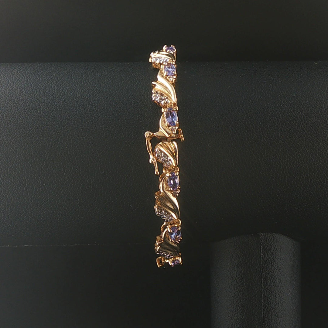 14k Yellow and White Gold Tanzanite and Diamond Fancy Link Bracelet 7"