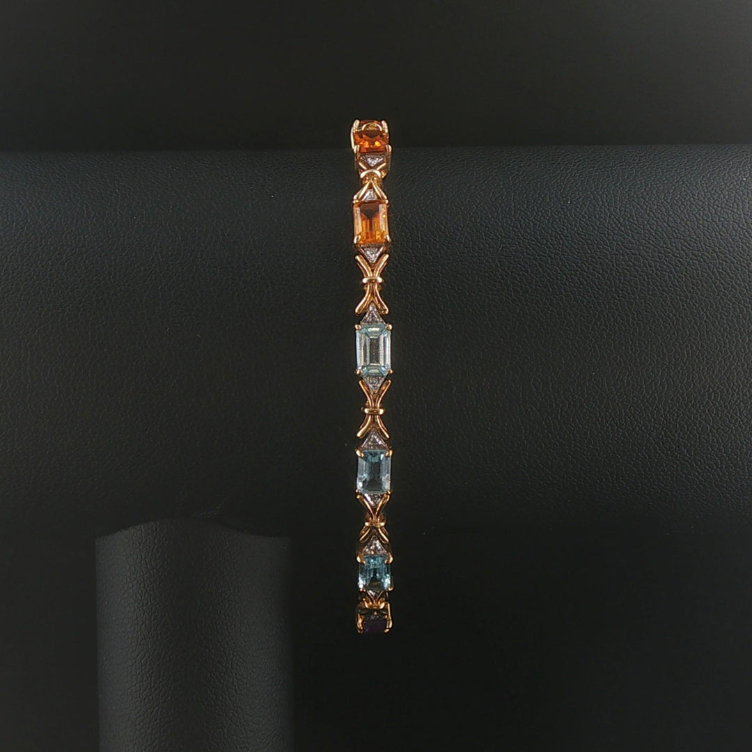 14k Yellow Gold Multi Gemstone and Diamond Fancy Link Bracelet 7"