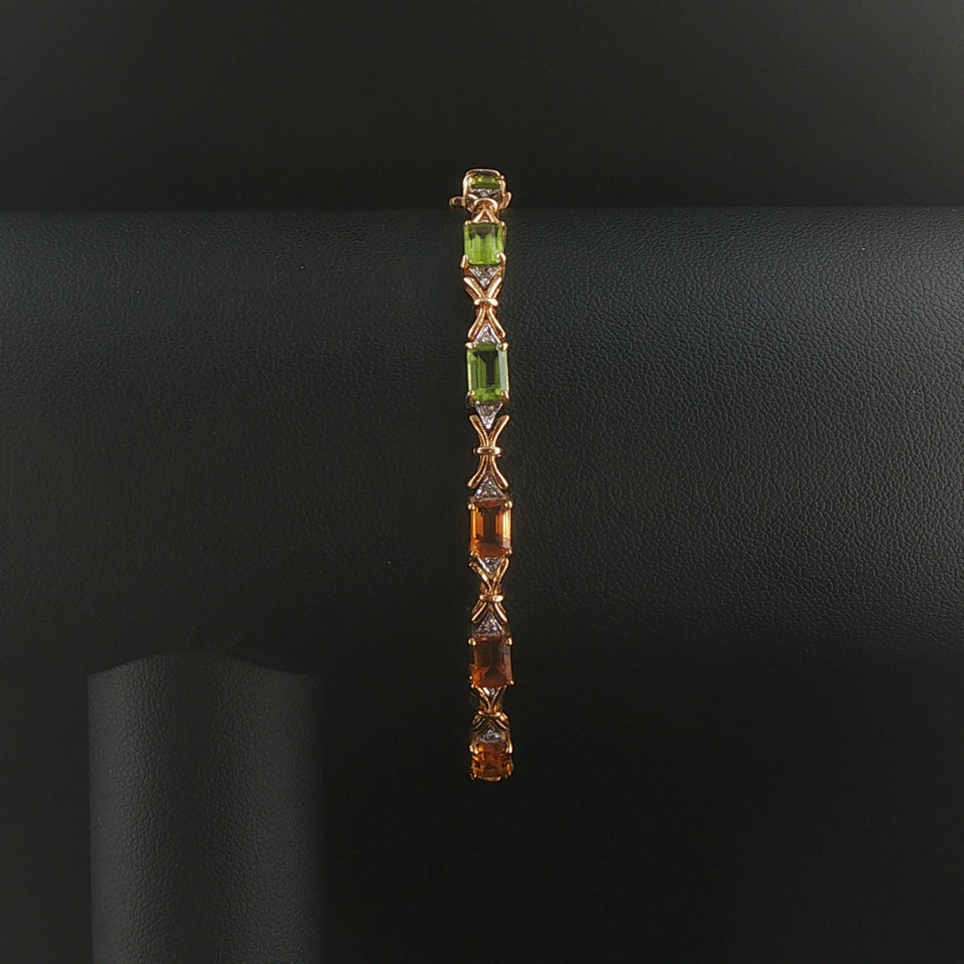 14k Yellow Gold Multi Gemstone and Diamond Fancy Link Bracelet 7"