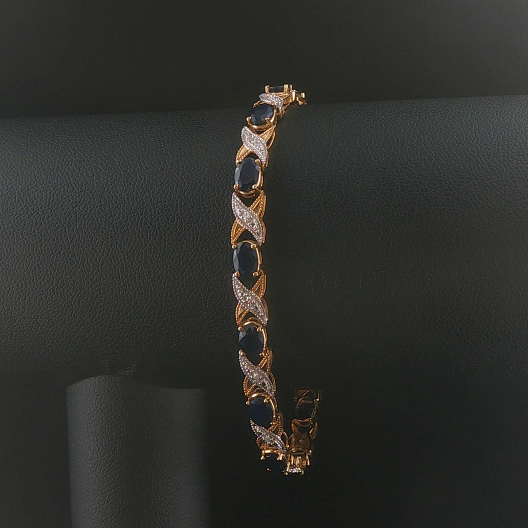 14k Yellow and White Gold Sapphire and Diamond Fancy X Link Bracelet 7.25"