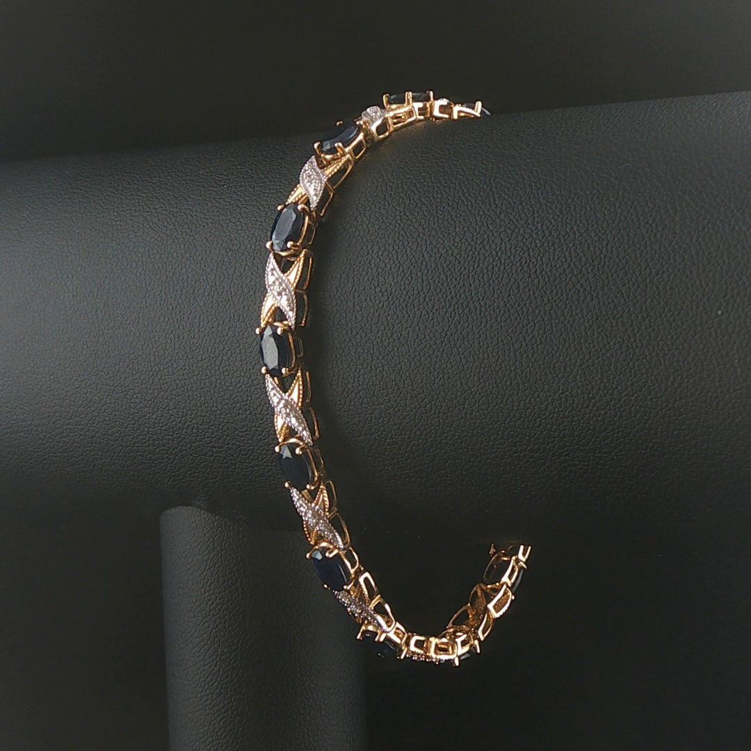 14k Yellow and White Gold Sapphire and Diamond Fancy X Link Bracelet 7.25"