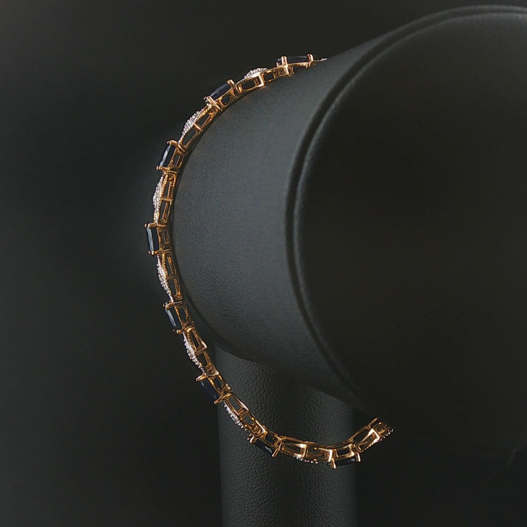 14k Yellow and White Gold Sapphire and Diamond Fancy X Link Bracelet 7.25"