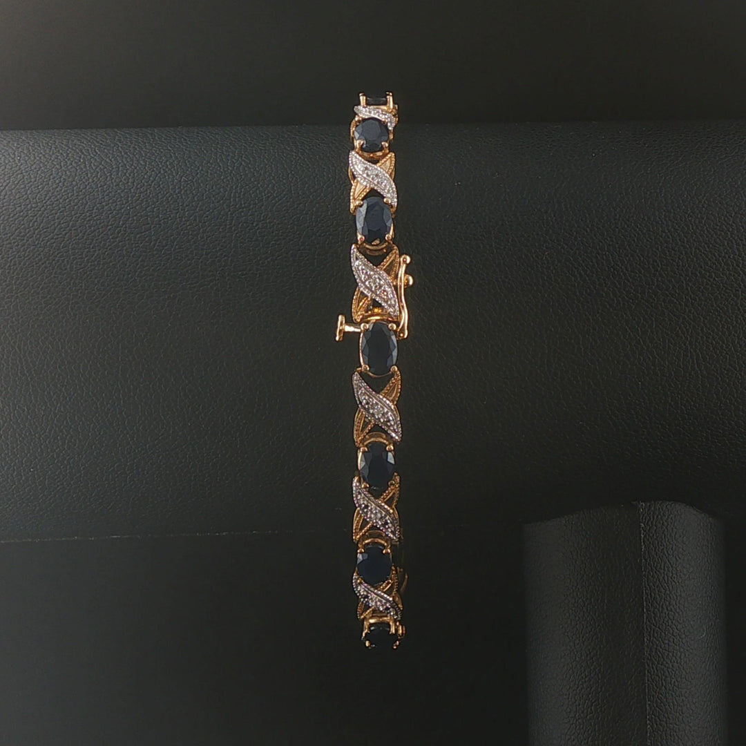 14k Yellow and White Gold Sapphire and Diamond Fancy X Link Bracelet 7.25"