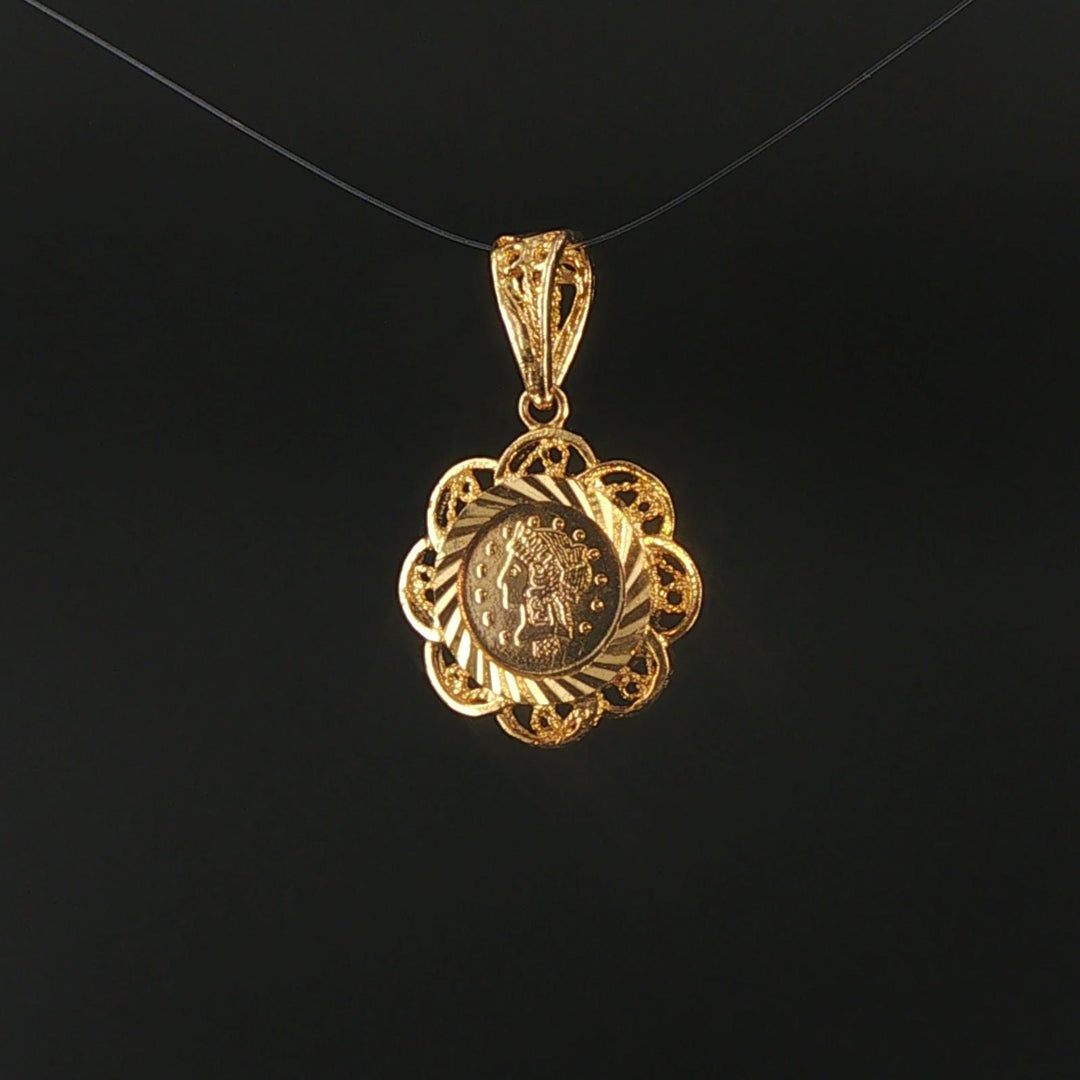 18k Yellow Gold 2.3g Small Coin Charm Pendant 1"