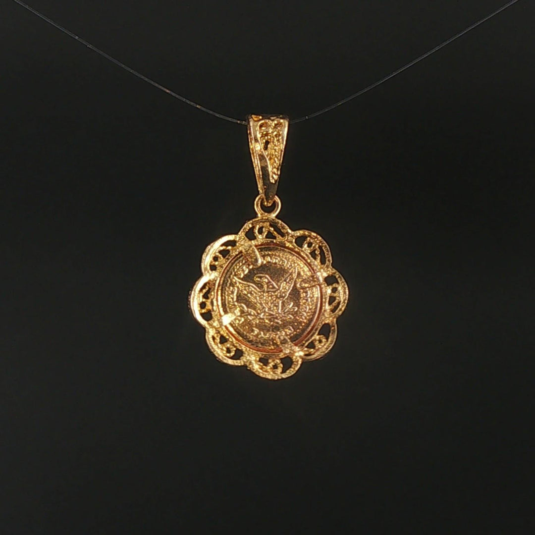 18k Yellow Gold 2.3g Small Coin Charm Pendant 1"