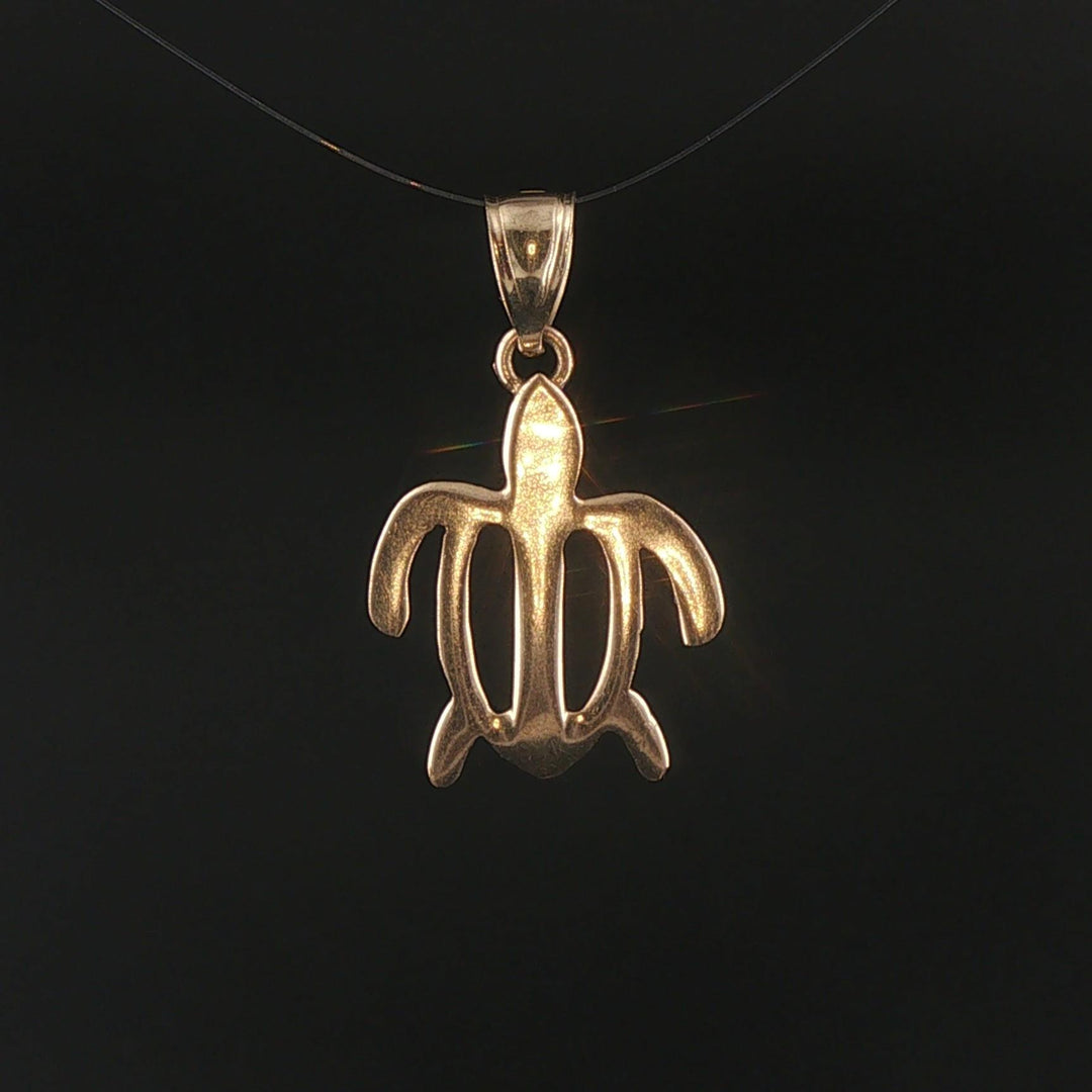 14k Yellow Gold 1.3g Flat Turtle Charm Pendant 1"