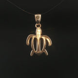 14k Yellow Gold 1.3g Flat Turtle Charm Pendant 1"